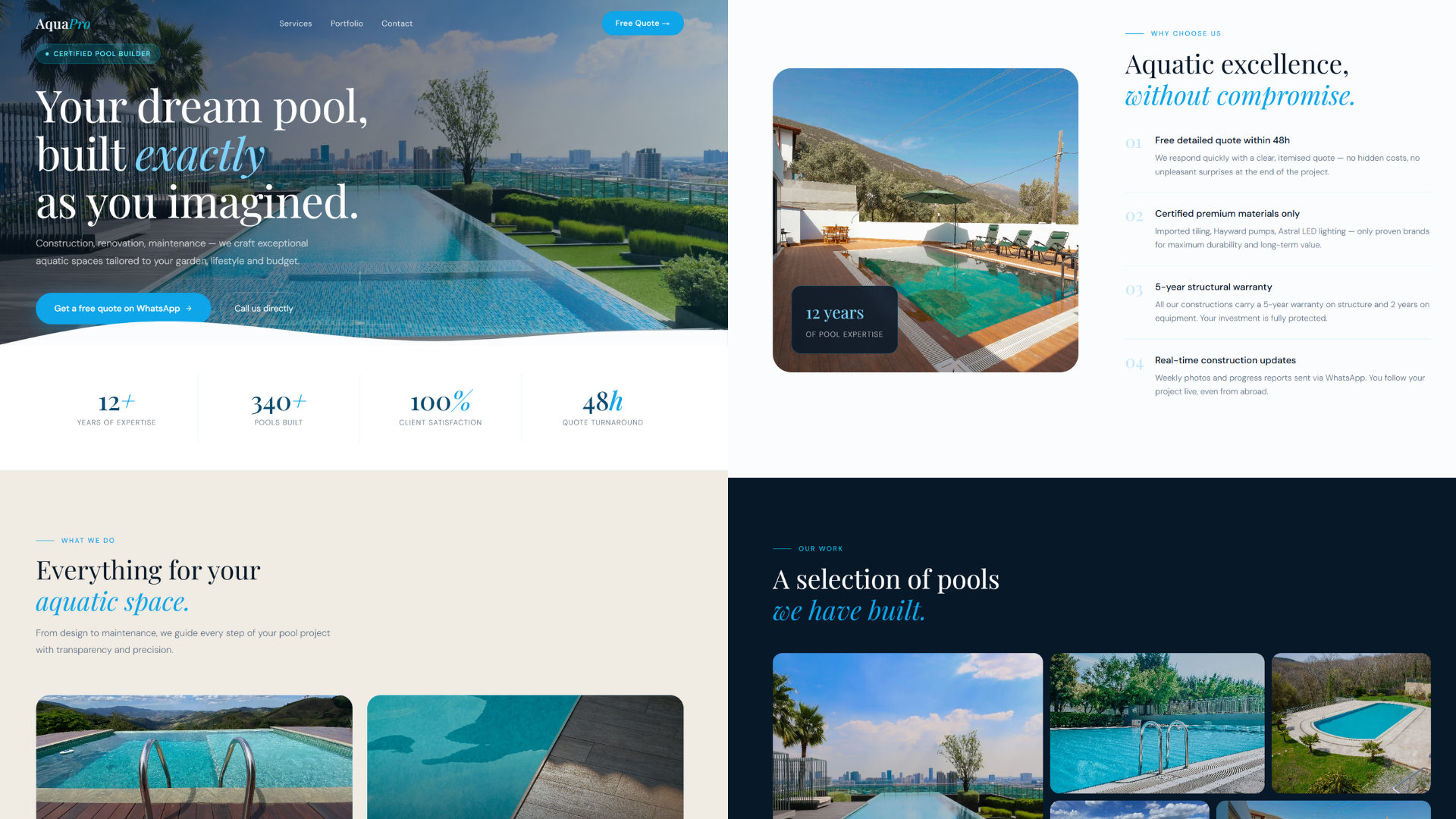 Landing page constructeur piscines AquaPro